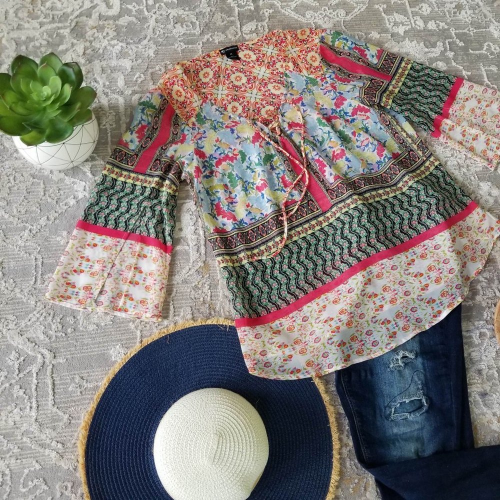 New Directions Brand Top Blouse Boho Multi-Color Floral Print Size 0X - Picture 12 of 12